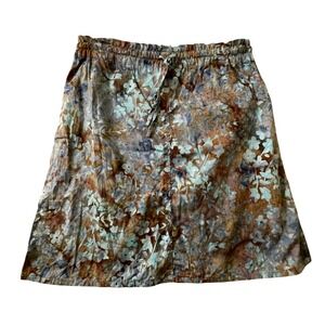 Santiki Womens Size Small Blue Brown Floral Batik Cotton A-Line Skirt Elastic